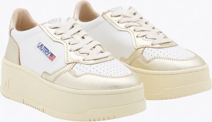 White And Platinum Leather Platform Sneakers - Image 2