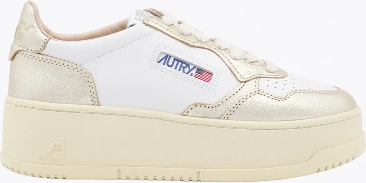 White And Platinum Leather Platform Sneakers