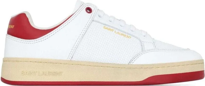 White And Red Low Top Sneakers With Logo Detail In Leather Man