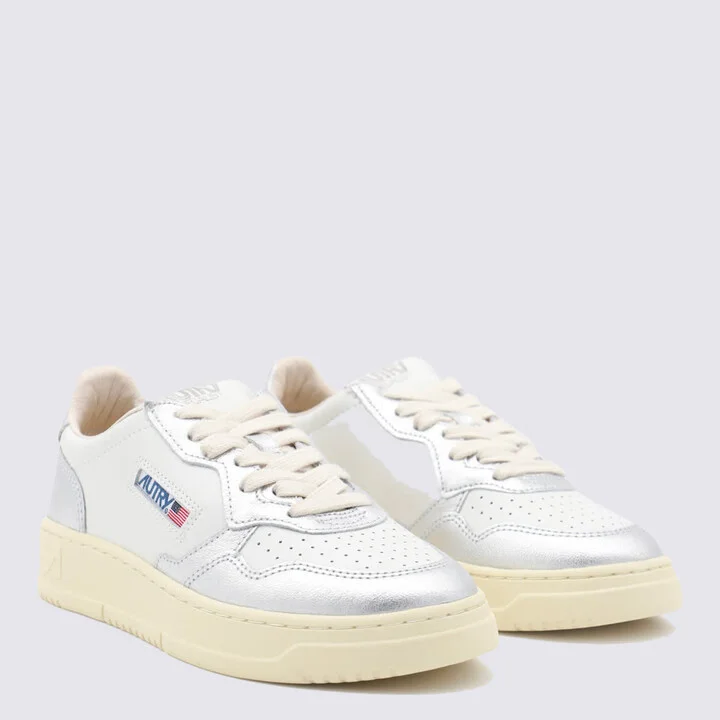 White And Silver Leather Medialist Sneakers - Image 3