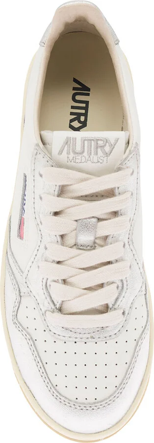 White And Silver Low Top Platform Sneakers With Logo In Leather Woman - Image 4