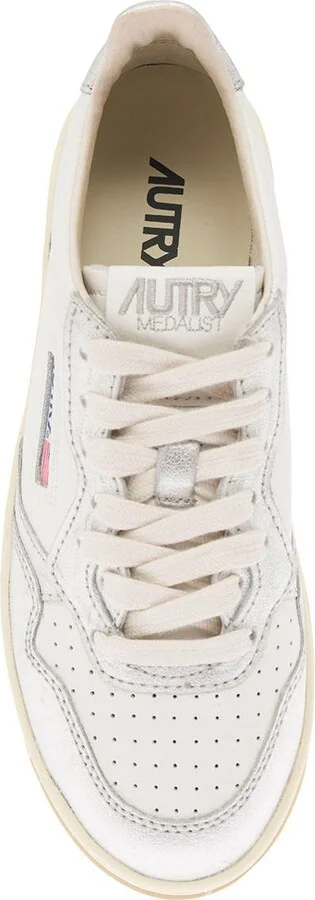 White And Silver Low Top Platform Sneakers With Logo In Leather Woman - Image 4