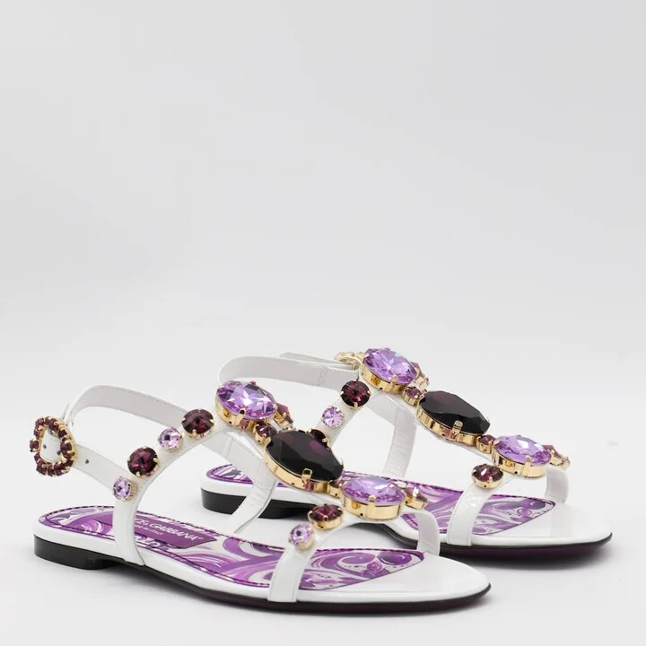 White And Violet Leather Sandals - Image 2