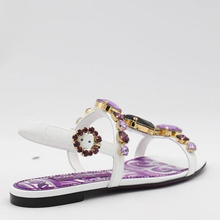 White And Violet Leather Sandals - Image 3