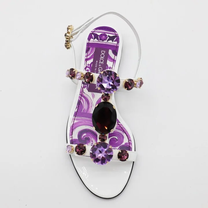 White And Violet Leather Sandals - Image 4
