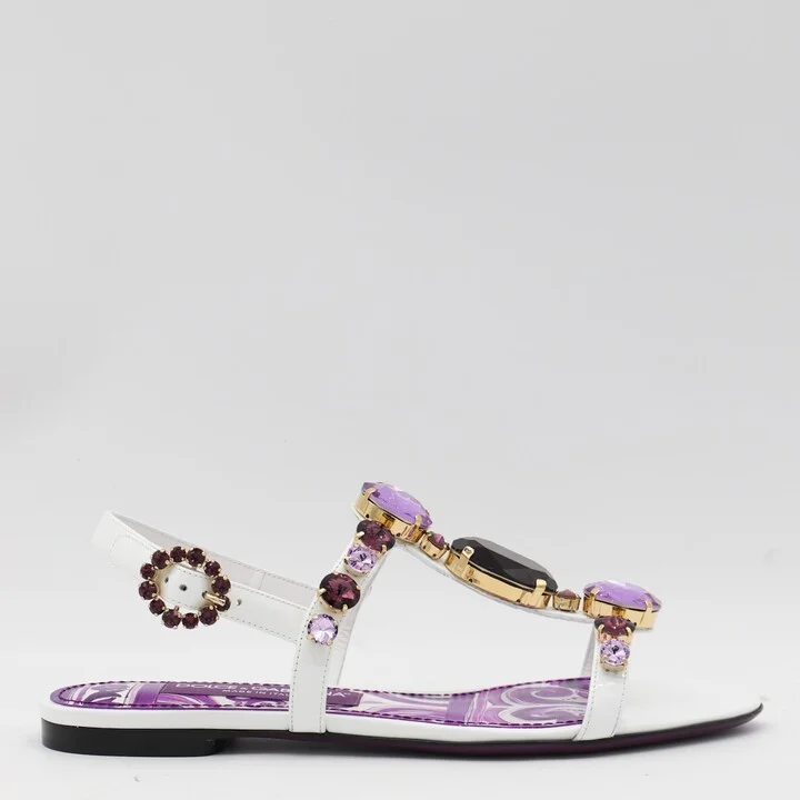 White And Violet Leather Sandals