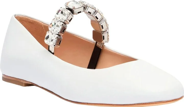 White Ballet Shoes With Crystal Embellishments In Leather Woman - Image 2