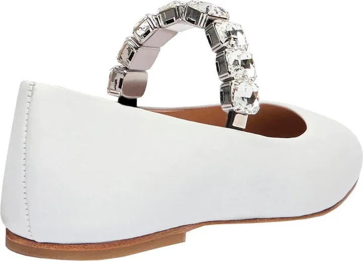 White Ballet Shoes With Crystal Embellishments In Leather Woman - Image 3