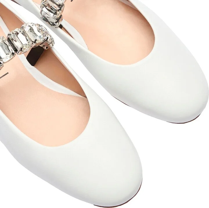 White Ballet Shoes With Crystal Embellishments In Leather Woman - Image 4