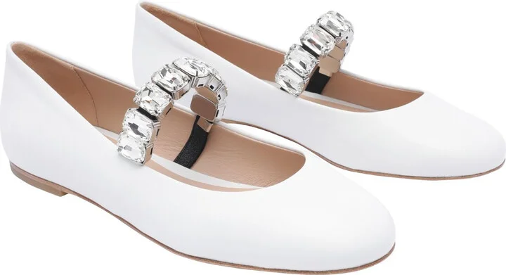 White Ballet Shoes With Crystal Embellishments In Leather Woman - Image 2