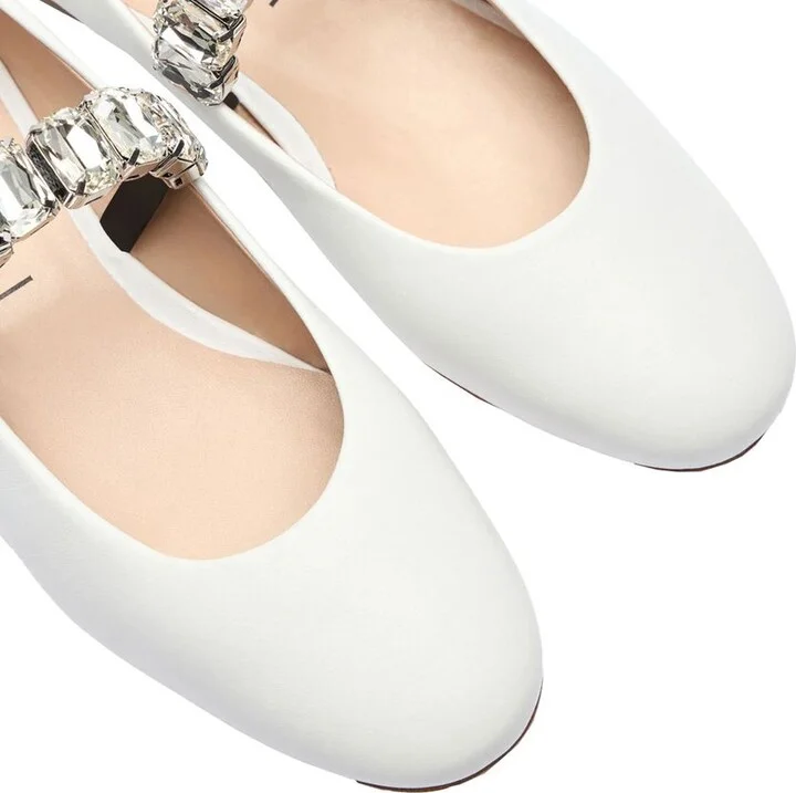 White Ballet Shoes With Crystal Embellishments In Leather Woman - Image 3