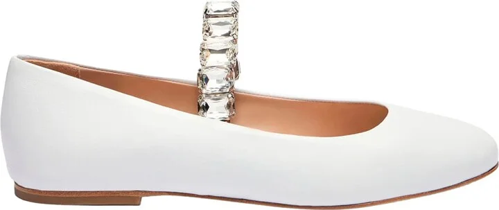 White Ballet Shoes With Crystal Embellishments In Leather Woman