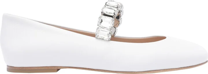 White Ballet Shoes With Crystal Embellishments In Leather Woman
