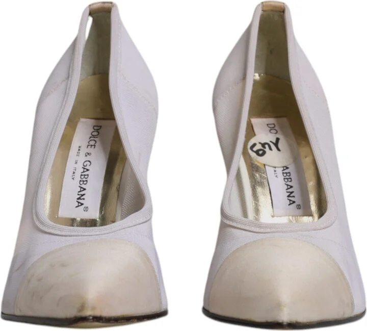 White Beige Leather High Heels Pumps Women's Shoes (Pre-Owned) - Image 2