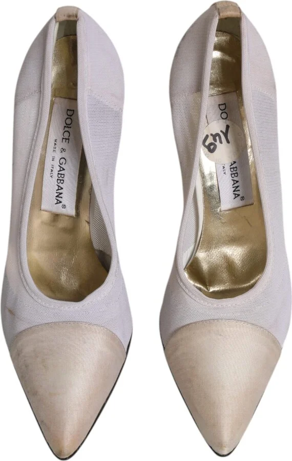 White Beige Leather High Heels Pumps Women's Shoes (Pre-Owned) - Image 3