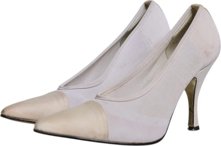 White Beige Leather High Heels Pumps Women's Shoes (Pre-Owned) - Image 4