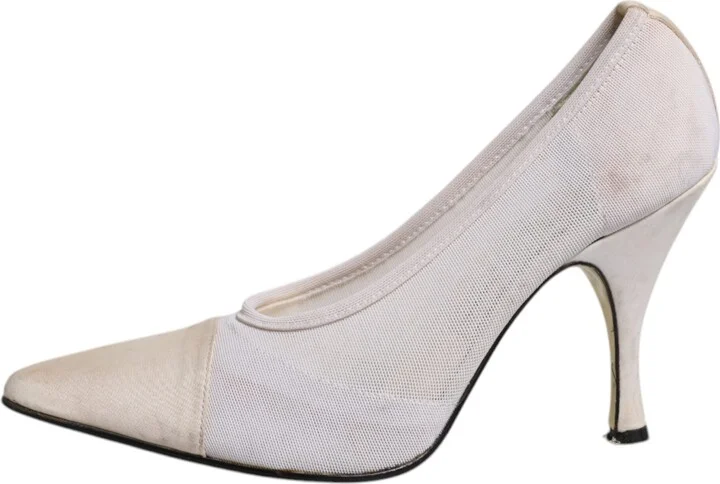 White Beige Leather High Heels Pumps Women's Shoes (Pre-Owned) - Image 6