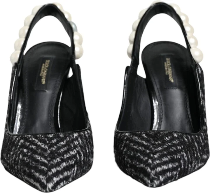 White Black Chevron Faux Pearl Slingback Women's Shoes (Pre-Owned) - Image 2