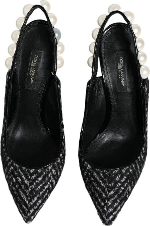 White Black Chevron Faux Pearl Slingback Women's Shoes (Pre-Owned) - Image 3