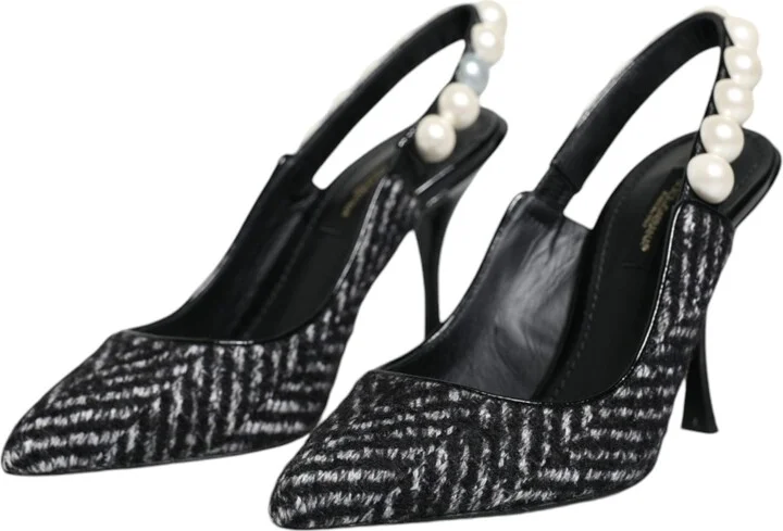 White Black Chevron Faux Pearl Slingback Women's Shoes (Pre-Owned) - Image 4