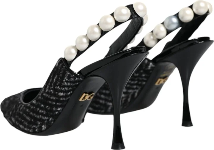 White Black Chevron Faux Pearl Slingback Women's Shoes (Pre-Owned) - Image 5