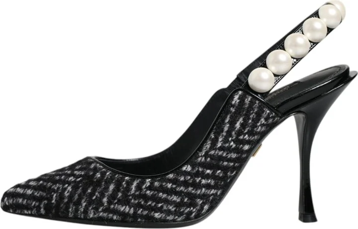 White Black Chevron Faux Pearl Slingback Women's Shoes (Pre-Owned) - Image 6