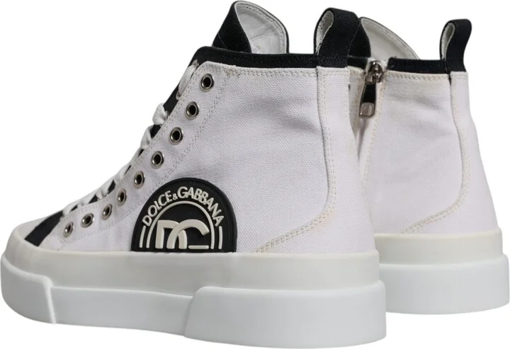 White Black Cotton High Top Sneakers Men's Shoes (Pre-Owned) - Image 4