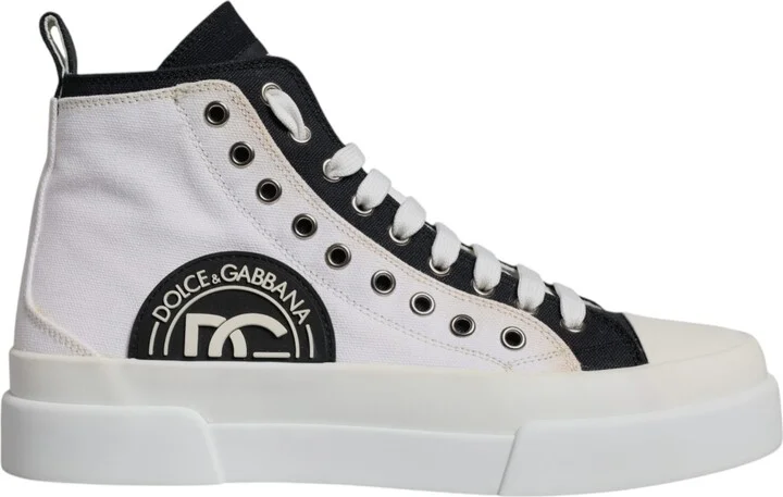 White Black Cotton High Top Sneakers Men's Shoes (Pre-Owned)