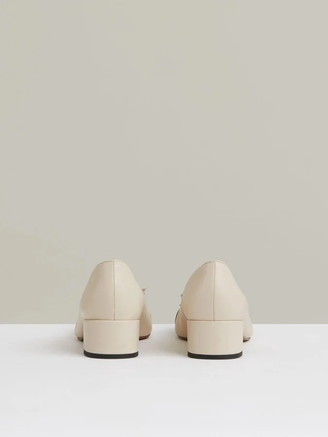 White/black Leather Block Heel Ballerina Shoes - Image 4