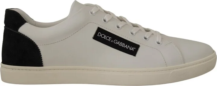 White Black Leather Low Shoes Men's Sneakers