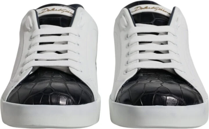 White Black Leather Portofino Sneakers Men's Shoes - Image 2