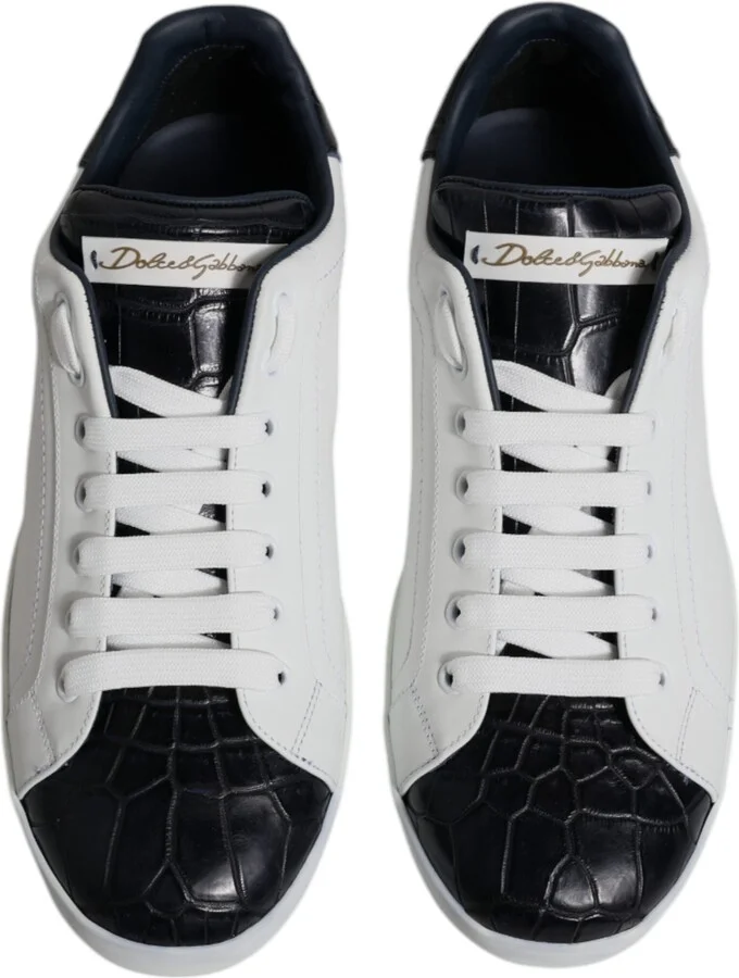 White Black Leather Portofino Sneakers Men's Shoes - Image 3