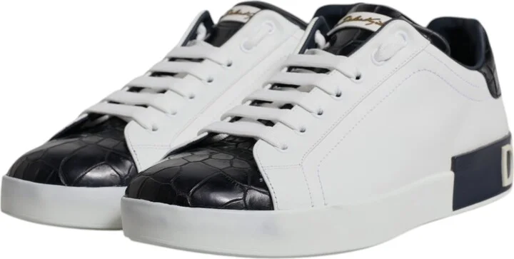 White Black Leather Portofino Sneakers Men's Shoes - Image 4
