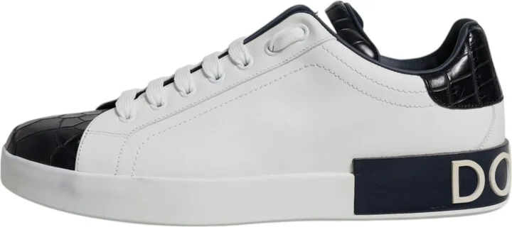 White Black Leather Portofino Sneakers Men's Shoes - Image 6