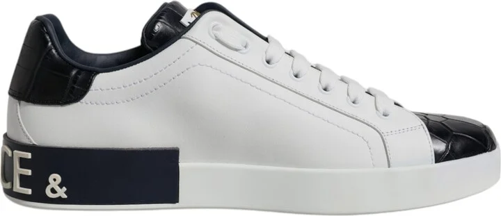 White Black Leather Portofino Sneakers Men's Shoes