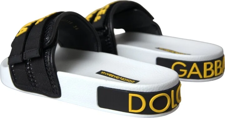 White Black Logo Beachwear Flats Sandals Women's Shoes - Image 4