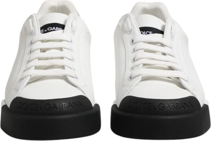 White Black Logo Leather Lace Up Sneakers Men's Shoes (Pre-Owned) - Image 2