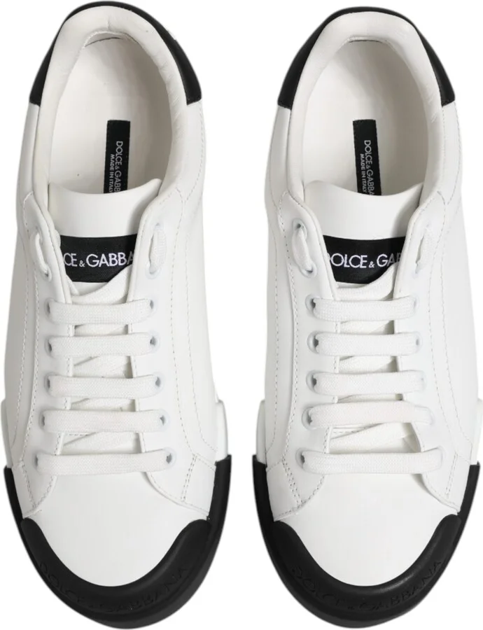 White Black Logo Leather Lace Up Sneakers Men's Shoes (Pre-Owned) - Image 3
