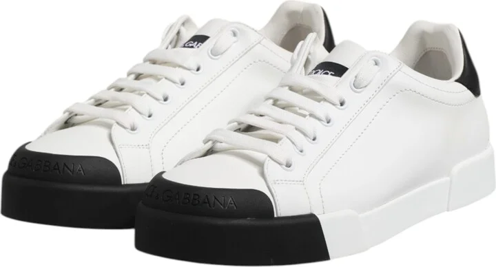 White Black Logo Leather Lace Up Sneakers Men's Shoes (Pre-Owned) - Image 4