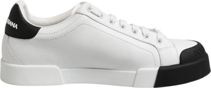 White Black Logo Leather Lace Up Sneakers Men's Shoes (Pre-Owned)