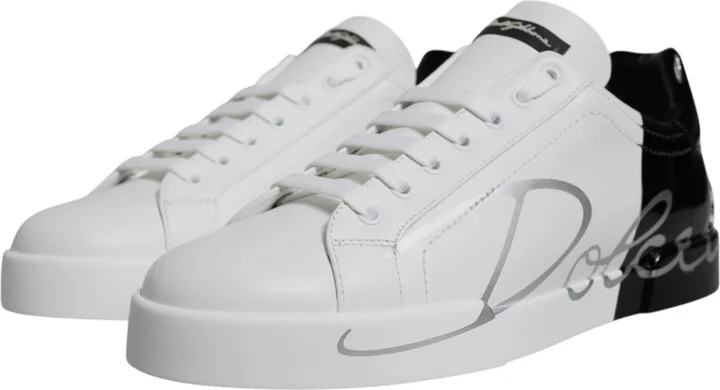 White Black Logo Portofino Sneaker Men's Shoes - Image 3