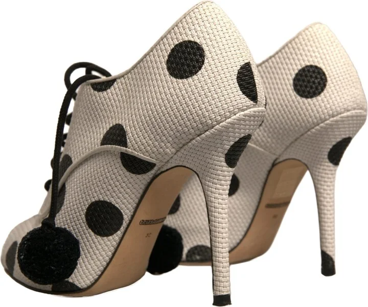 White Black Polka Dot Peep Toe Ankle Boots Women's Shoes (Pre-Owned) - Image 4