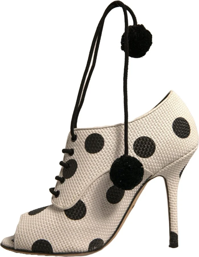 White Black Polka Dot Peep Toe Ankle Boots Women's Shoes (Pre-Owned) - Image 5