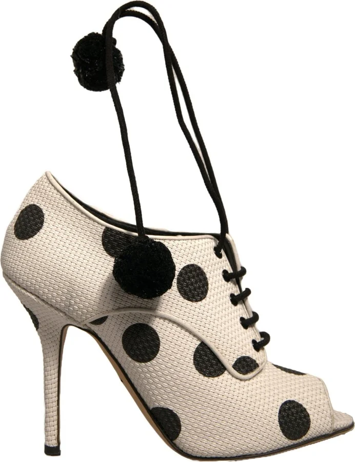 White Black Polka Dot Peep Toe Ankle Boots Women's Shoes (Pre-Owned)