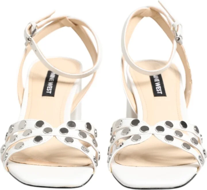 White Block Heeled Studded Wrap Strap Sandals Women's Shoes (Pre-Owned) - Image 2