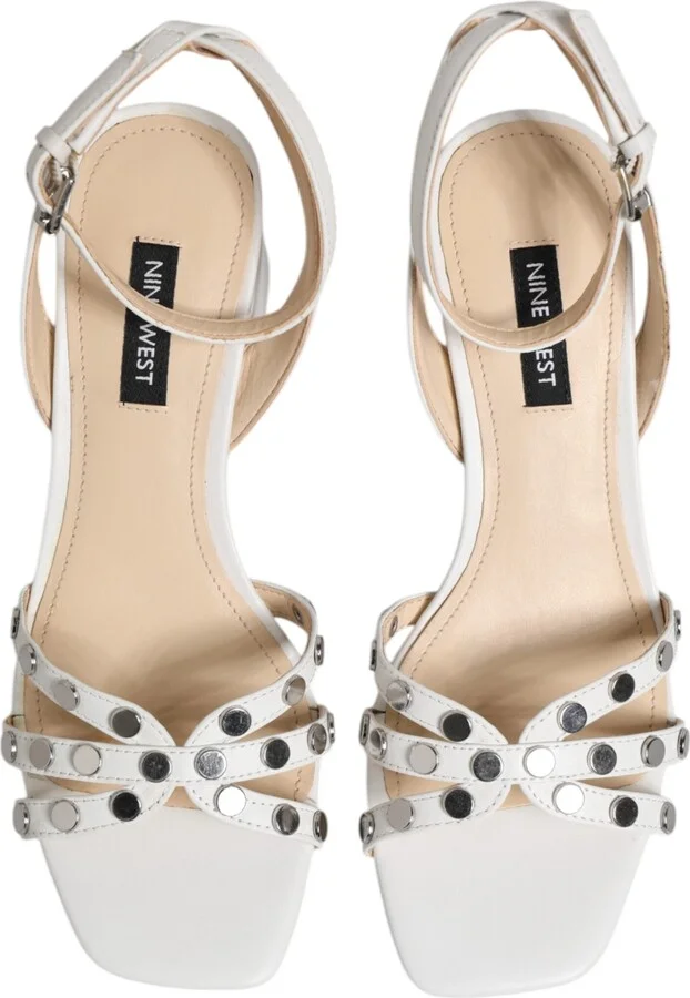 White Block Heeled Studded Wrap Strap Sandals Women's Shoes (Pre-Owned) - Image 3
