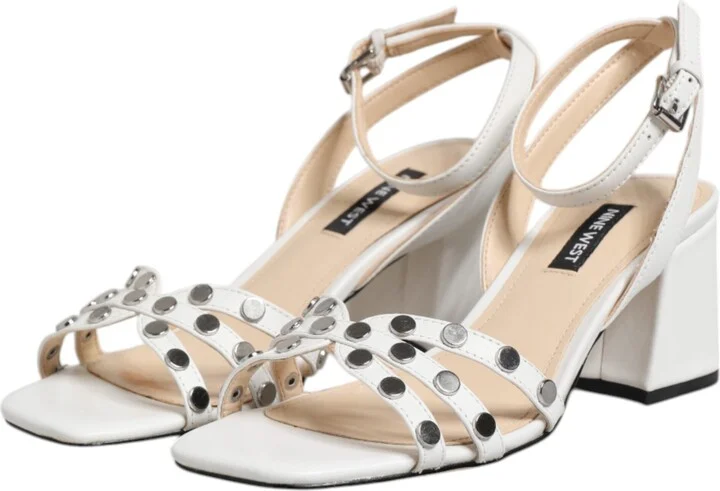 White Block Heeled Studded Wrap Strap Sandals Women's Shoes (Pre-Owned) - Image 4
