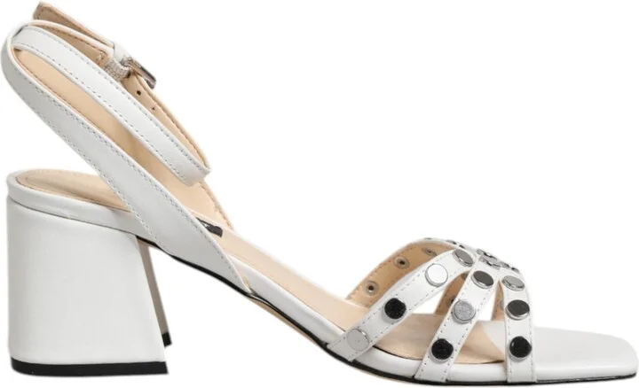 White Block Heeled Studded Wrap Strap Sandals Women's Shoes (Pre-Owned)