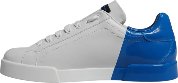 White Blue Leather Logo Low Top Sneakers Men's Shoes - Image 5