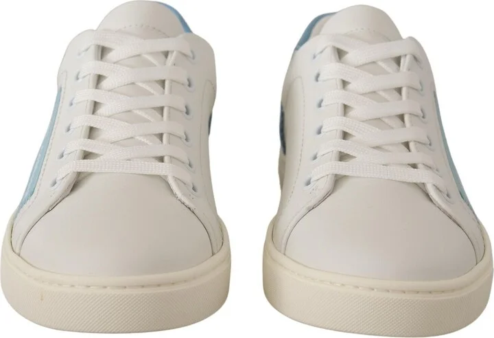 White Blue Leather Low Top Sneakers Women's Shoes - Image 2